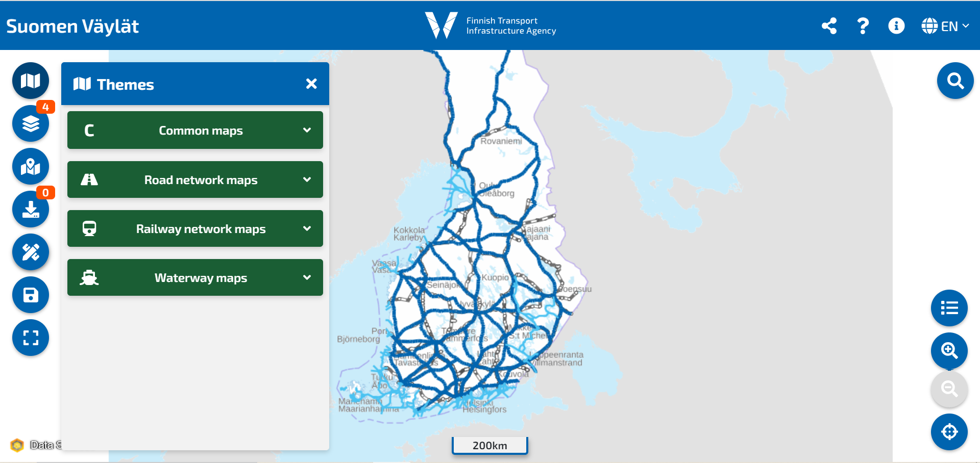 Map of Suomen väylät- service.