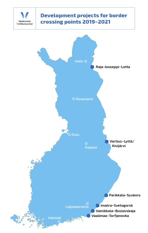 Map of Finland with border crossing points development projects