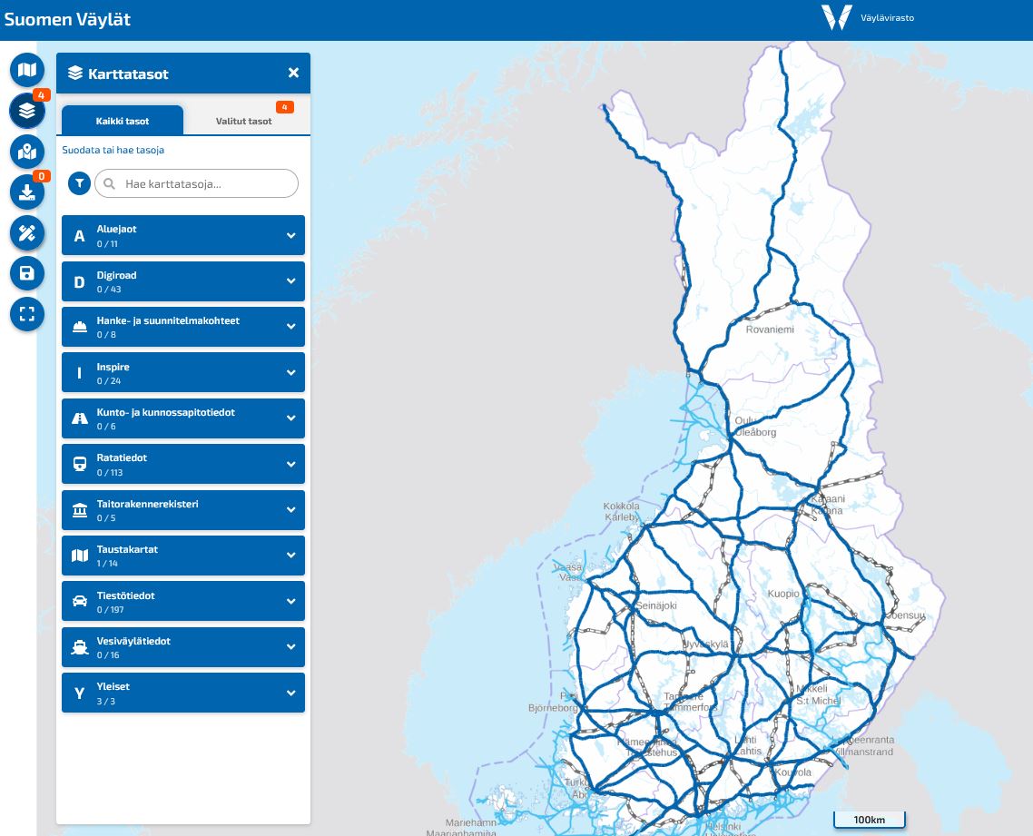 Kuva Suomen väylät -karttapalvelusta