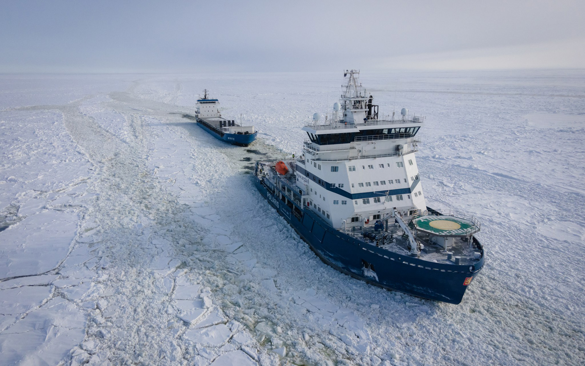 Icebreaker Polaris in action during the winter.