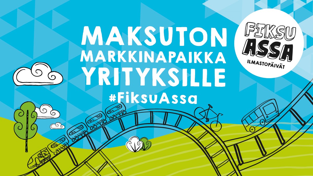 Kuvassa Fiksu Assan logo sini-vihreällä värityksellä, slogan ja hästäg