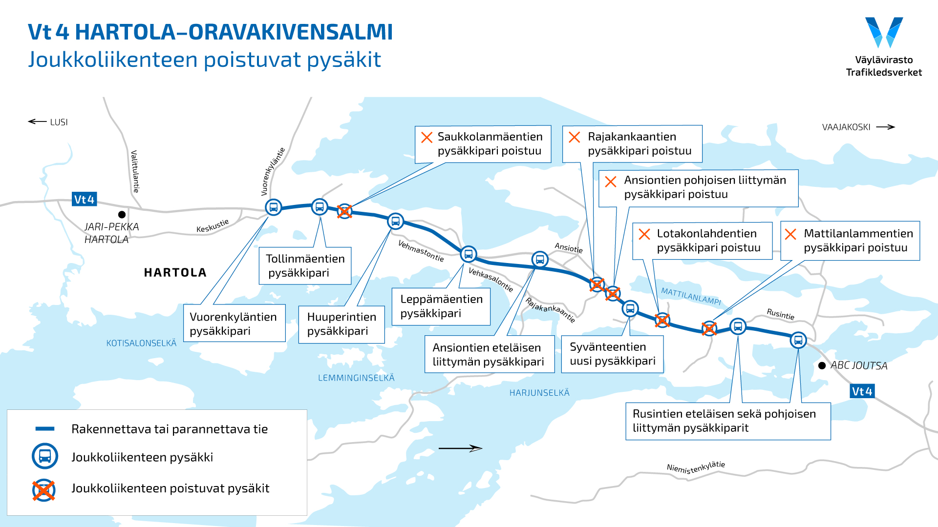 Pysäkit kartalla.