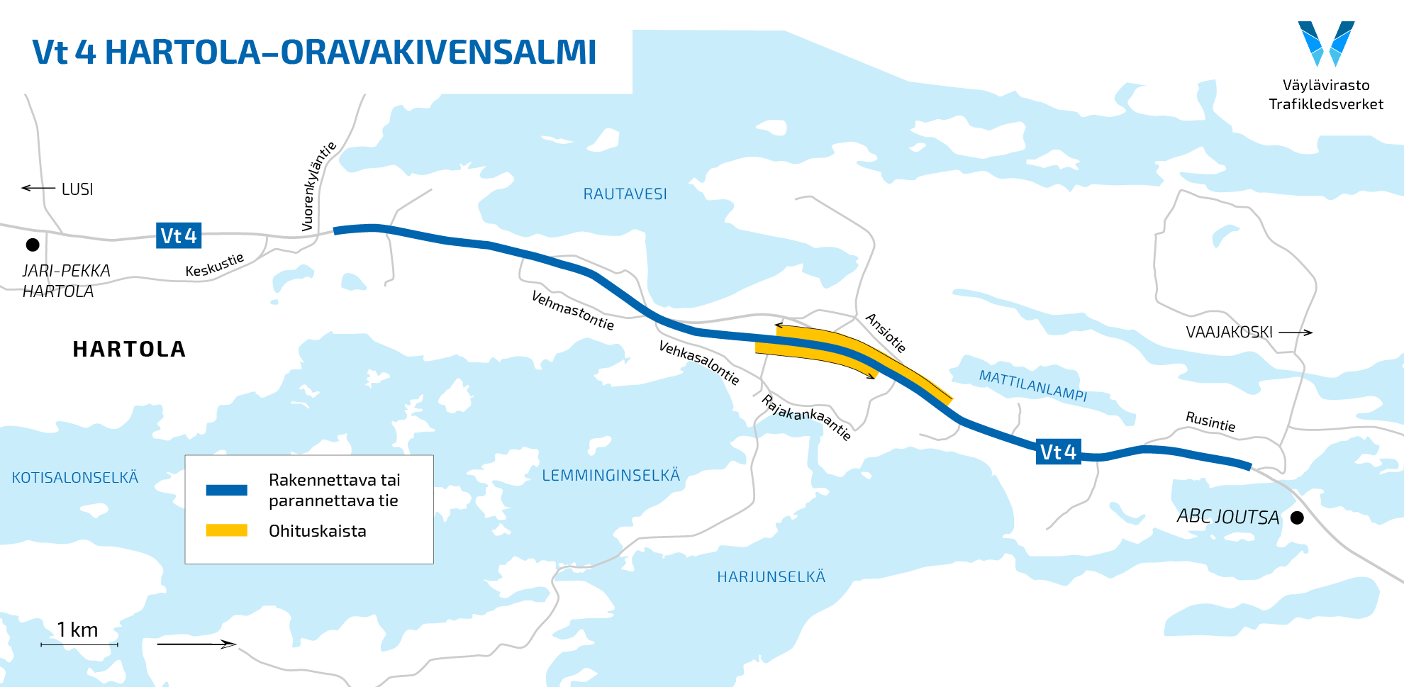 Vt 4 Hartola-Oravakivensalmi -hankealueen kartta