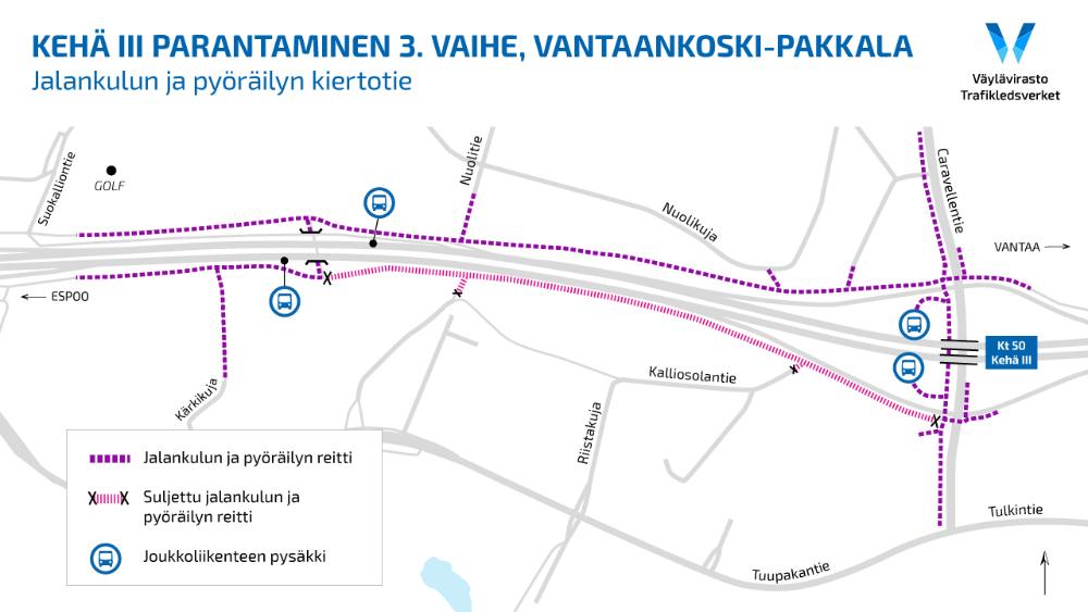 Karttakuva vaihtoehtoisesta reitistä.