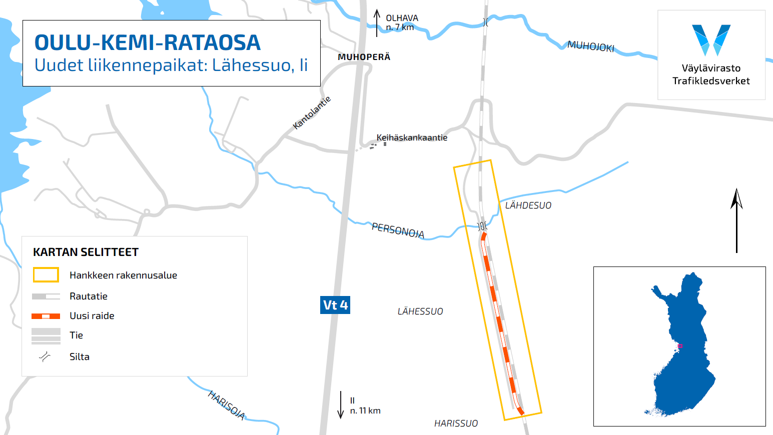 Piirretty kartta Lähessuon hankealueesta.