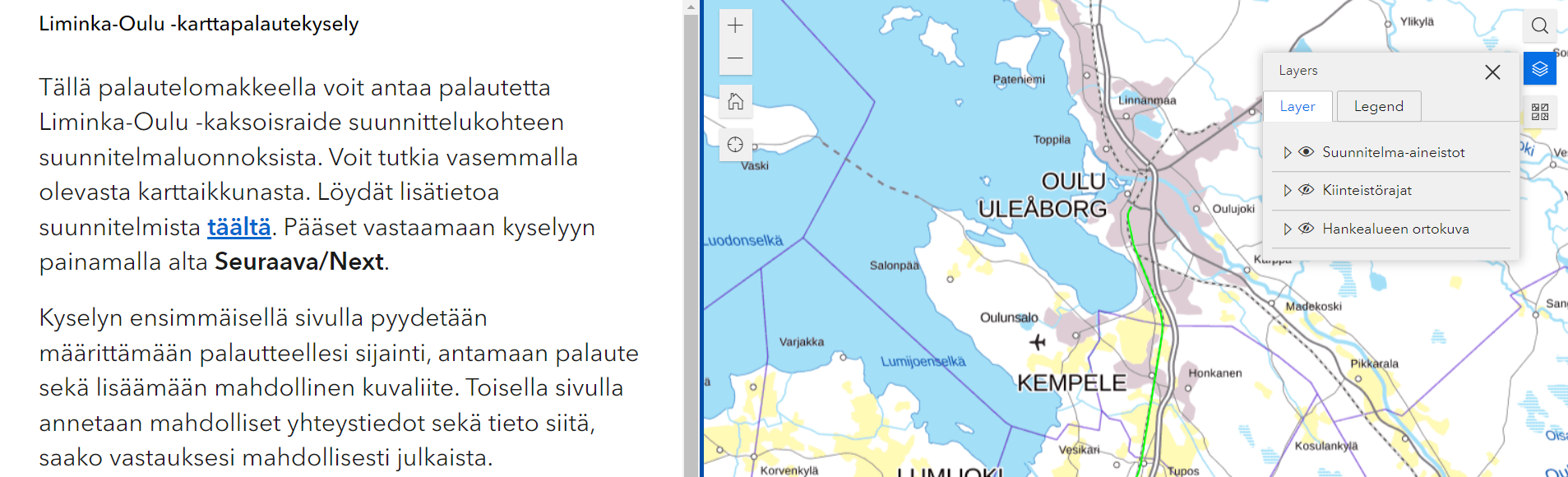 Liminka–Oulu kaksoisraiteen ratasuunnittelun karttapalautejärjestelmä