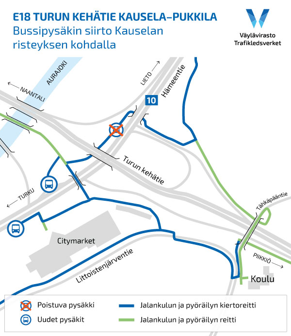 Kauselan risteyksen Liedon puolella sijaitseva Ravattulan bussipysäkki poistetaan ja korvaava pysäkki avataan Turun suuntaan risteyksen toiselle puolelle.