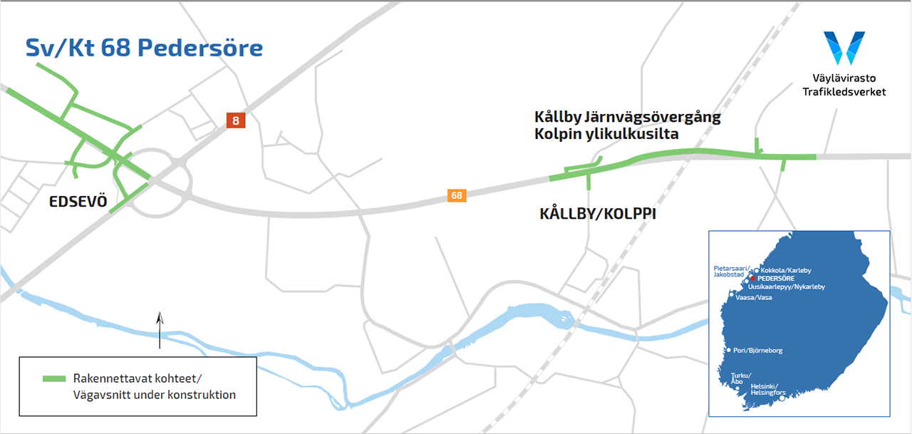 Kt 68 Pedersöre -hankkeen kartta kuvana.