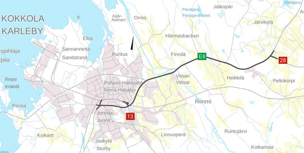 Förbättring av rv 8 vid Karleby, generalkarta.