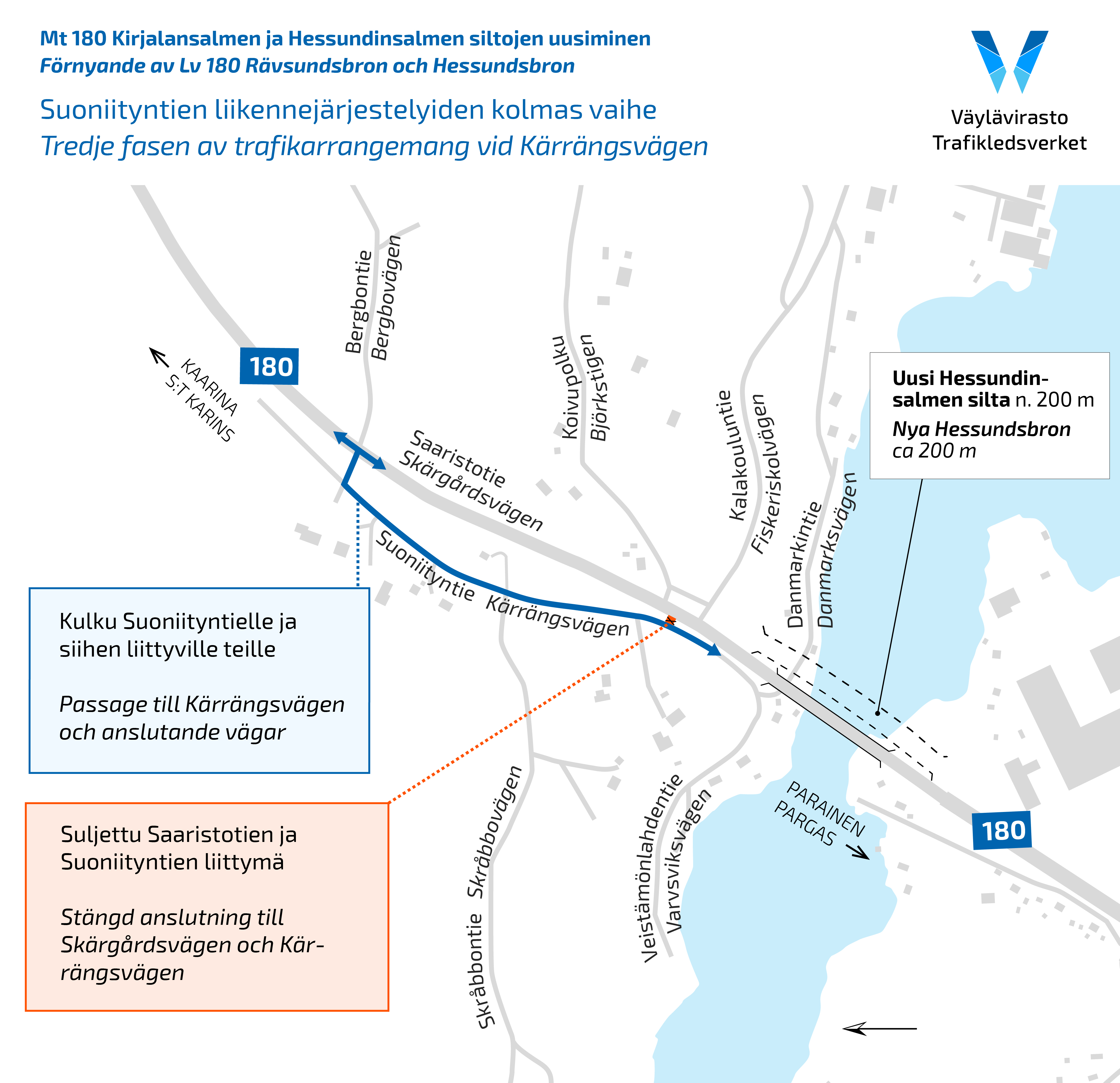 En karta över Kärrängsvägen och trafikarrangemangen.