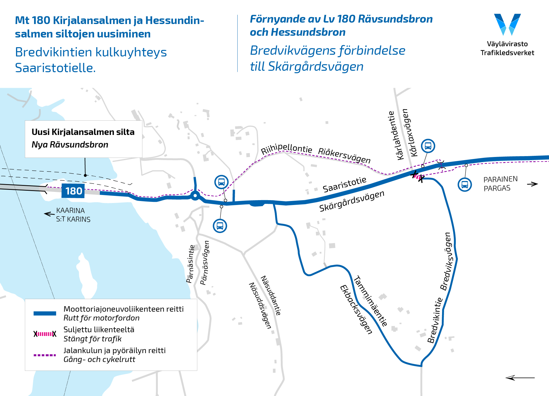 Karttakuva liikennejärjestelyistä.